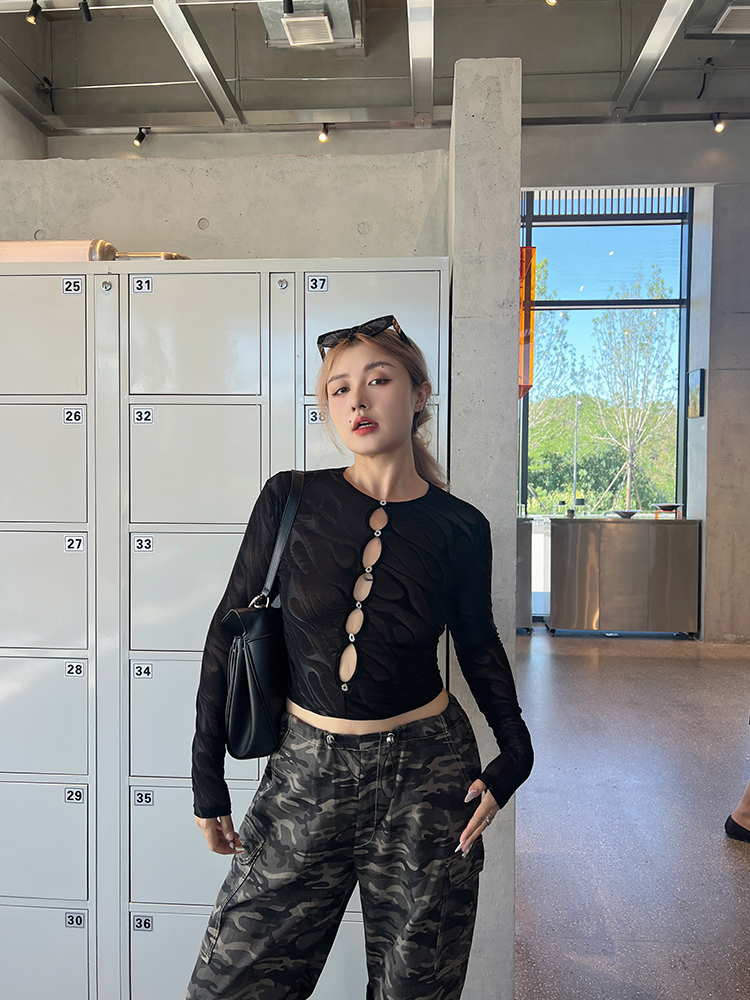 Plus Size Sexy Hollow Out Long Sleeve T-Shirt - Retro Autumn Style, Trendy Hot Girl Base Top Plus Size Sexy Hollow Out Long Sleeve T-Shirt - Retro Autumn Style, Trendy Hot Girl Base Top