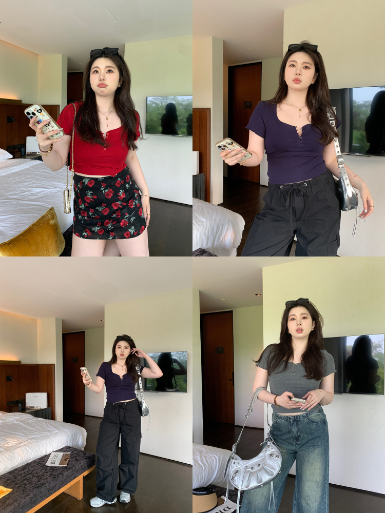 Plus Size Slim Fit Short Sleeve Crop Top for Cute Girls - Trendy and Comfortable Summer Style Plus Size Slim Fit Short Sleeve Crop Top for Cute Girls - Trendy and Comfortable Summer Style