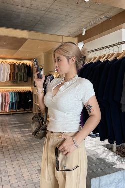 Plus-Size Slim-Fit Summer Top for Curvy Girls, Trendy Button Detail Tee, Casual Fashion Essential