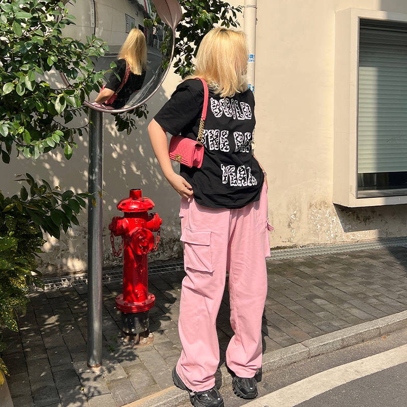 Plus Size Slimming Cargo Pants in Candy Color - European American Style Sports Casual Long Pants with Large Pockets for Spring Summer Plus Size Slimming Cargo Pants in Candy Color - European American Style Sports Casual Long Pants with Large Pockets for Spring Summer