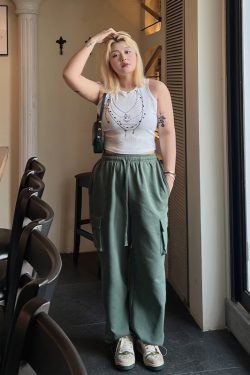 Plus Size Slimming Cargo Pants in Candy Color - European American Style Sports Casual Long Pants with Large Pockets for Spring Summer