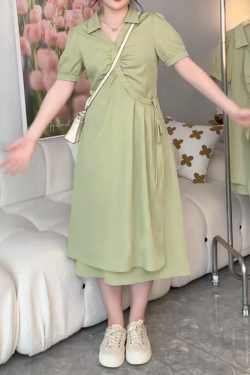 Plus-Size Slimming Dress for Women with Tie Waist, Concealed Belly, Short Sleeve, High-End Feel, Perfect for Summer Events