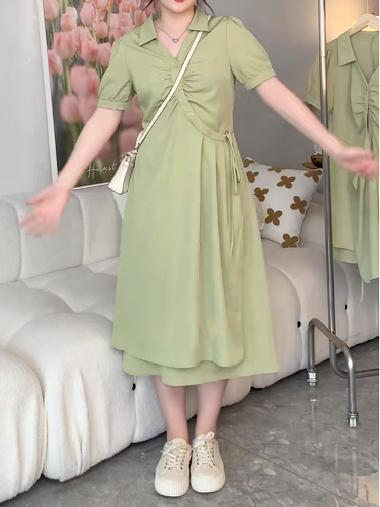 Plus-Size Slimming Dress for Women with Tie Waist, Concealed Belly, Short Sleeve, High-End Feel, Perfect for Summer Events Plus-Size Slimming Dress for Women with Tie Waist, Concealed Belly, Short Sleeve, High-End Feel, Perfect for Summer Events