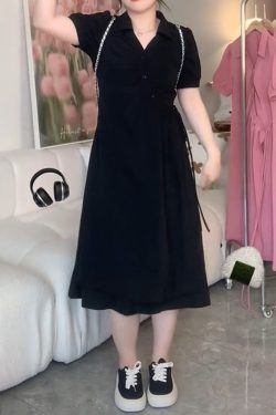 Plus-Size Slimming Dress for Women with Tie Waist, Concealed Belly, Short Sleeve, High-End Feel, Perfect for Summer Events