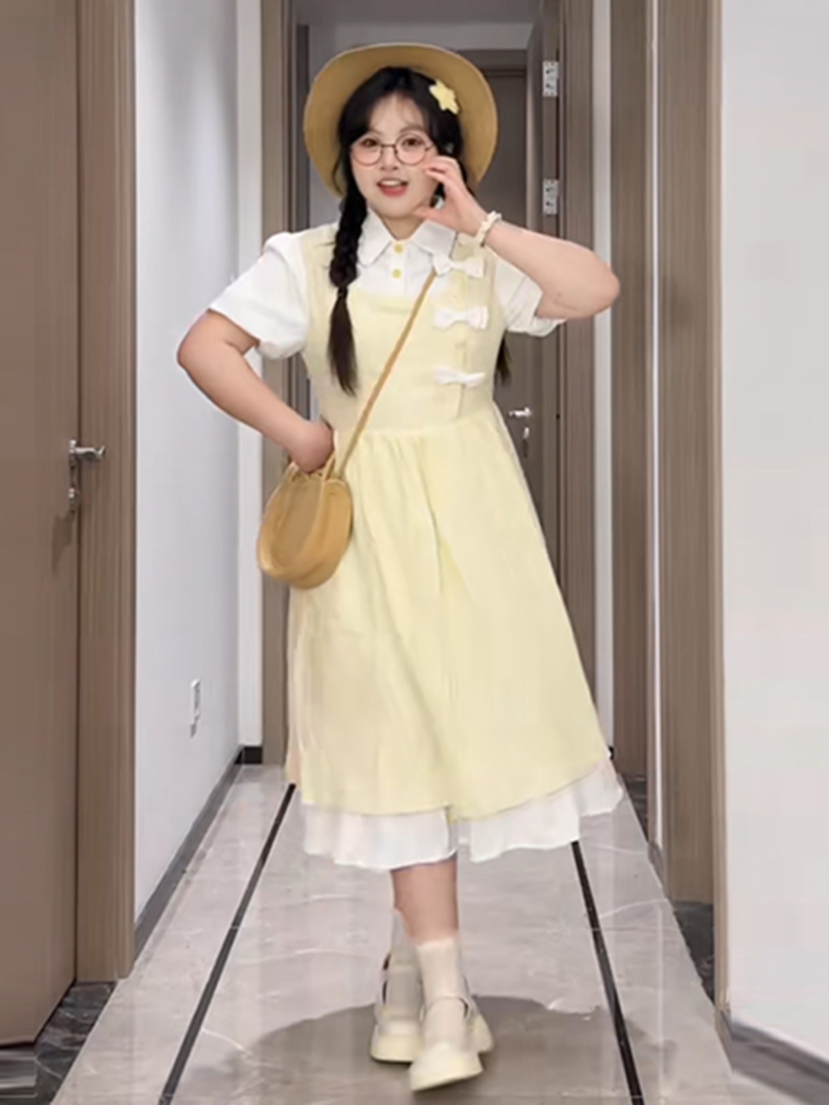 Plus-Size Slimming Forest Bow-Tie Waist Long Dress - Summer Sweet College Style First Love Fake Two-Piece Dress Plus-Size Slimming Forest Bow-Tie Waist Long Dress - Summer Sweet College Style First Love Fake Two-Piece Dress
