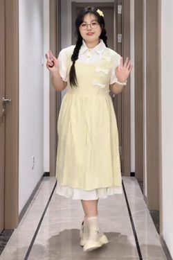 Plus-Size Slimming Forest Bow-Tie Waist Long Dress - Summer Sweet College Style First Love Fake Two-Piece Dress