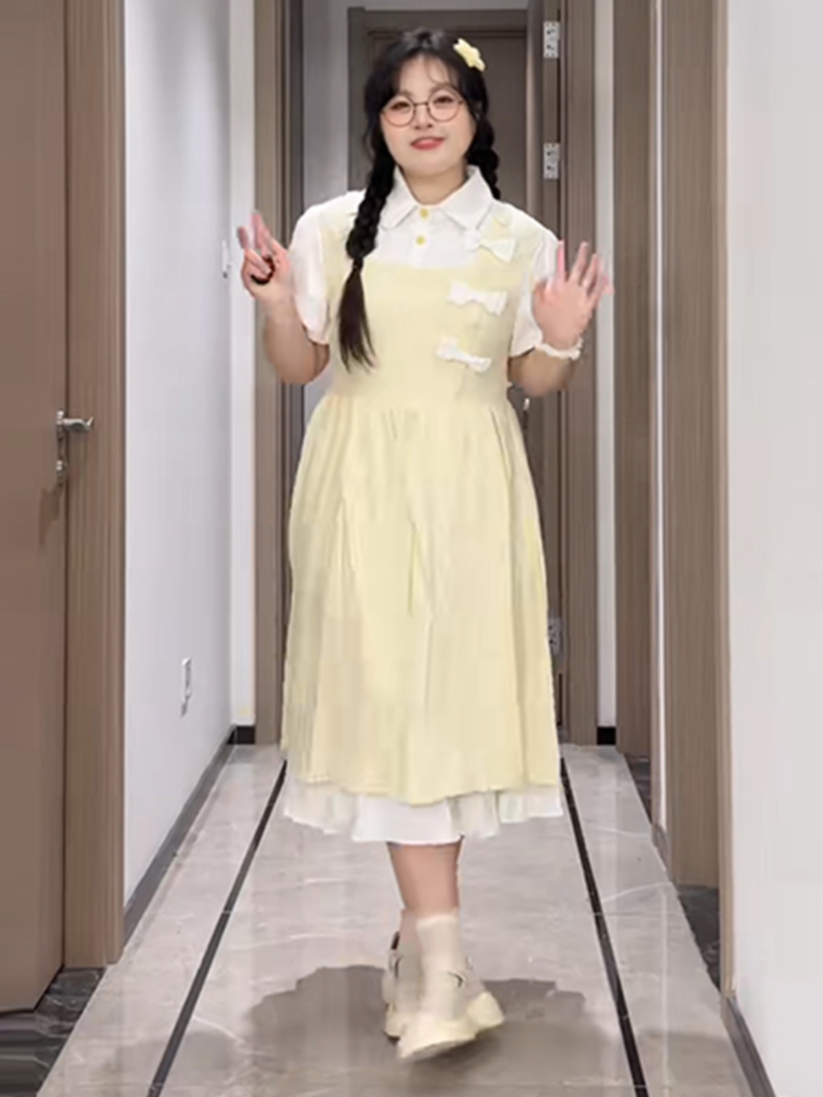 Plus-Size Slimming Forest Bow-Tie Waist Long Dress - Summer Sweet College Style First Love Fake Two-Piece Dress Plus-Size Slimming Forest Bow-Tie Waist Long Dress - Summer Sweet College Style First Love Fake Two-Piece Dress