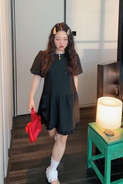 Plus Size Slimming Little Black Dress for Women - Gold Lace Edge Design, Summer 2025 New Style for Curvy Figures