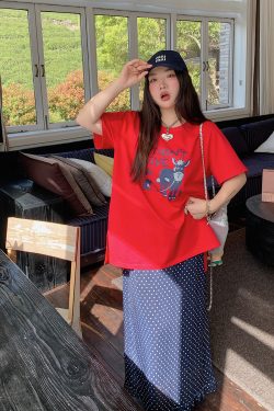 Plus Size Slimming Red Printed Short Sleeve T-Shirt for Women - Summer 2025 Gold Big Support Design