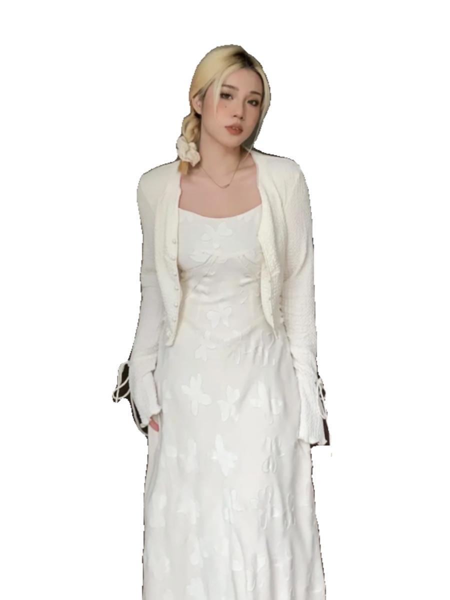 Plus-Size Slimming Two-Piece Set: Women's Summer Cardigan and Sleeveless Camisole Dress, French Sweet & Spicy Style Plus-Size Slimming Two-Piece Set: Women's Summer Cardigan and Sleeveless Camisole Dress, French Sweet & Spicy Style