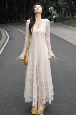 Plus-Size Slimming Two-Piece Summer Dress Cardigan Set with Elegant Jacquard Lace Camisole – Perfect for Chic Casual Outings