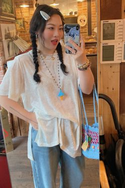 Plus Size Slit Diamond T-Shirt for Women - Short Sleeve White Top, 2025 Spring/Summer Fashion for Curvy Figures, Trendy Style