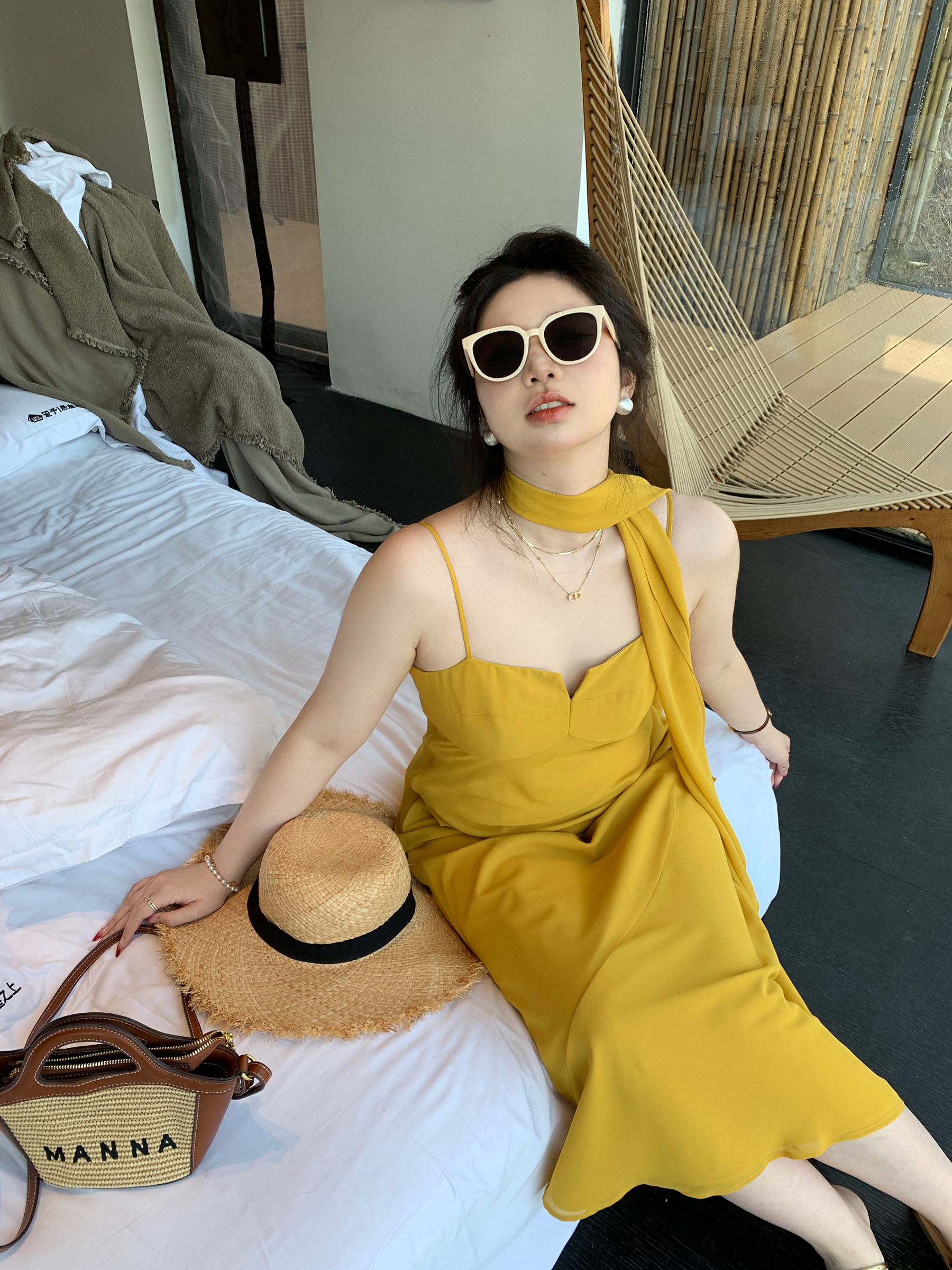 Plus Size Spaghetti Strap Beach Vacation Dress in Ginger Yellow, Flattering for Fair Skin, Slightly Chubby City Escape Style Plus Size Spaghetti Strap Beach Vacation Dress in Ginger Yellow, Flattering for Fair Skin, Slightly Chubby City Escape Style