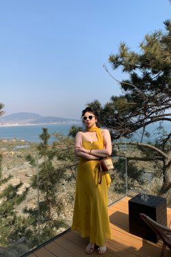 Plus Size Spaghetti Strap Beach Vacation Dress in Ginger Yellow, Flattering for Fair Skin, Slightly Chubby City Escape Style