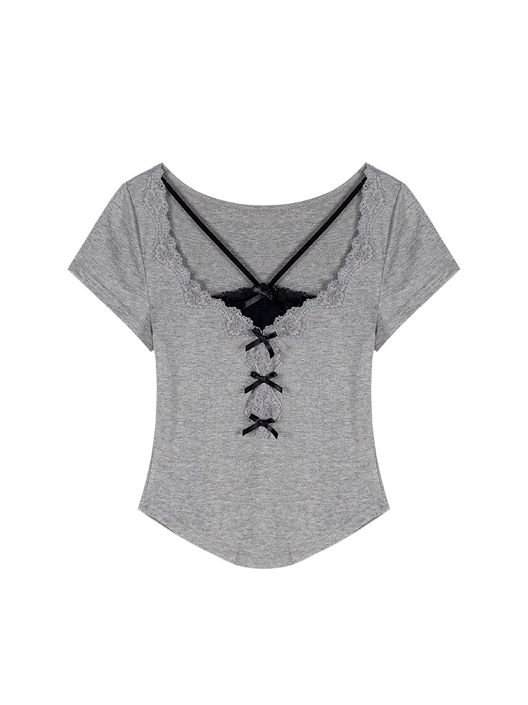 Plus Size Spicy Girl Lace Fake Two-Piece T-Shirt for Women - Summer Slim Fit, Tummy-Covering Stunning Top Plus Size Spicy Girl Lace Fake Two-Piece T-Shirt for Women - Summer Slim Fit, Tummy-Covering Stunning Top