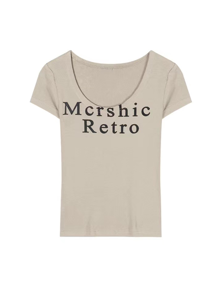 Plus-Size Spicy Girl U-Neck Short Sleeve T-Shirt for Women - Summer American Style, Slim Fit, Flattering Belly Design, Trendy Fashion Plus-Size Spicy Girl U-Neck Short Sleeve T-Shirt for Women - Summer American Style, Slim Fit, Flattering Belly Design, Trendy Fashion