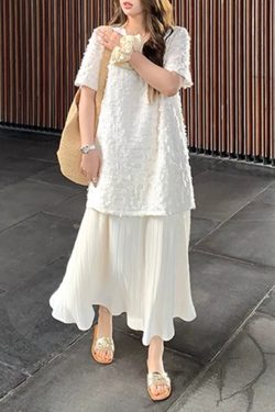 Plus Size Spliced Chiffon Loose Dress for Women, French Style Short Sleeve, Flattering Fit, Hides Belly, Elegant Casual Wear