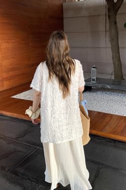 Plus Size Spliced Chiffon Loose Dress for Women, French Style Short Sleeve, Flattering Fit, Hides Belly, Elegant Casual Wear