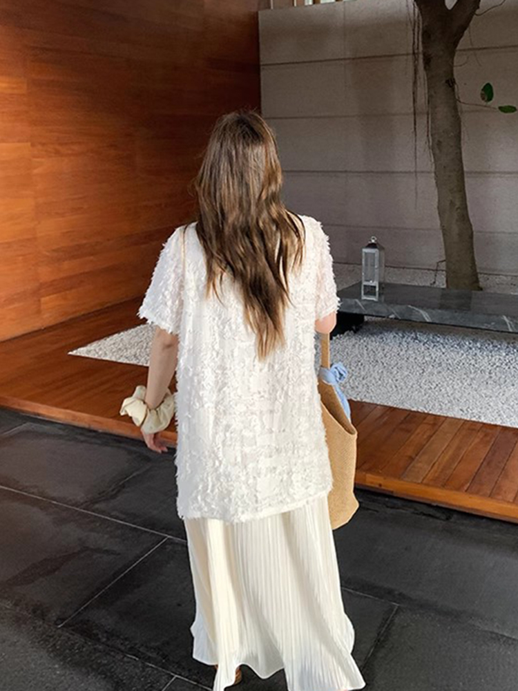 Plus Size Spliced Chiffon Loose Dress for Women, French Style Short Sleeve, Flattering Fit, Hides Belly, Elegant Casual Wear Plus Size Spliced Chiffon Loose Dress for Women, French Style Short Sleeve, Flattering Fit, Hides Belly, Elegant Casual Wear