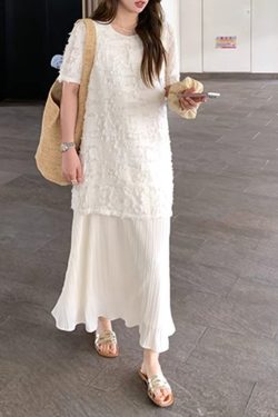 Plus Size Spliced Chiffon Loose Dress for Women, French Style Short Sleeve, Flattering Fit, Hides Belly, Elegant Casual Wear