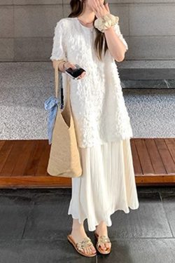 Plus Size Spliced Chiffon Loose Dress for Women, French Style Short Sleeve, Flattering Fit, Hides Belly, Elegant Casual Wear
