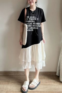 Plus Size Spliced Fake Two-Piece Dress for Women, Flattering Loose Fit, Stylish Design, Hides Belly, Perfect for Curvy Figures