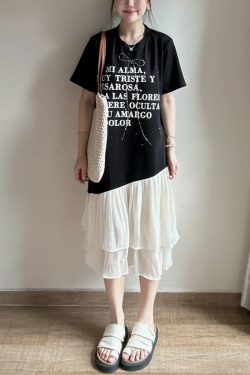 Plus Size Spliced Fake Two-Piece Dress for Women, Flattering Loose Fit, Stylish Design, Hides Belly, Perfect for Curvy Figures