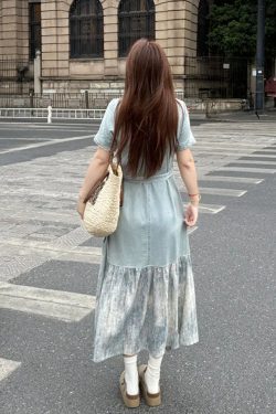 Plus Size Spliced Strap Short Sleeve Dress for Women - 2025 New Slimming Cover-Up, Trendy Long Dress for Summer