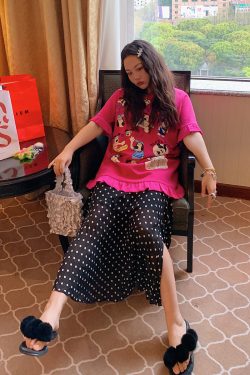 Plus Size Split Dot Midi Skirt for Women - Slimming Long Skirt for Summer 2025 - Casual Chic Style for Curvy Girls