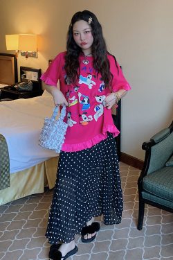 Plus Size Split Dot Midi Skirt for Women - Slimming Long Skirt for Summer 2025 - Casual Chic Style for Curvy Girls