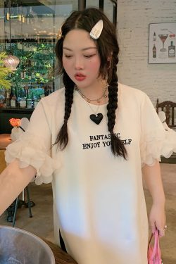 Plus Size Split Short Sleeve T-Shirt for Women - Trendy White Summer Top, Fashionable Niche Design for 2025