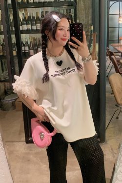 Plus Size Split Short Sleeve T-Shirt for Women - Trendy White Summer Top, Fashionable Niche Design for 2025