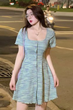 Plus-Size Striped Bodycon Dress for Summer, Square Neck, Flattering Fit, Dopamine Outfit, Perfect for Curvy Figures