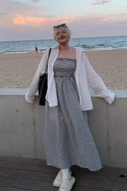Plus Size Striped Strapless Dress for Curvy Figures - Gentle Temperament Beach Vacation Style, Super Stylish Summer Dress