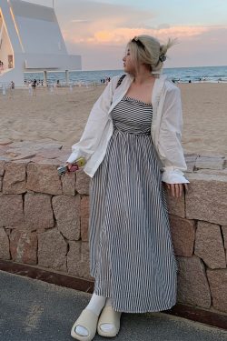 Plus Size Striped Strapless Dress for Curvy Figures - Gentle Temperament Beach Vacation Style, Super Stylish Summer Dress