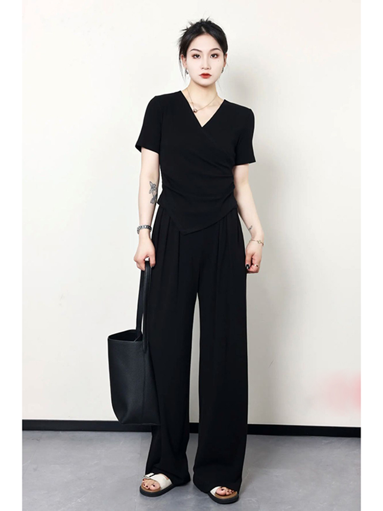 Plus Size Summer Casual Set for Women - Slimming Waist Short Sleeve T-Shirt and Wide Leg Pants - Trendy Lightweight Outfit Plus Size Summer Casual Set for Women - Slimming Waist Short Sleeve T-Shirt and Wide Leg Pants - Trendy Lightweight Outfit