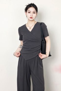 Plus Size Summer Casual Set for Women - Slimming Waist Short Sleeve T-Shirt and Wide Leg Pants - Trendy Lightweight Outfit