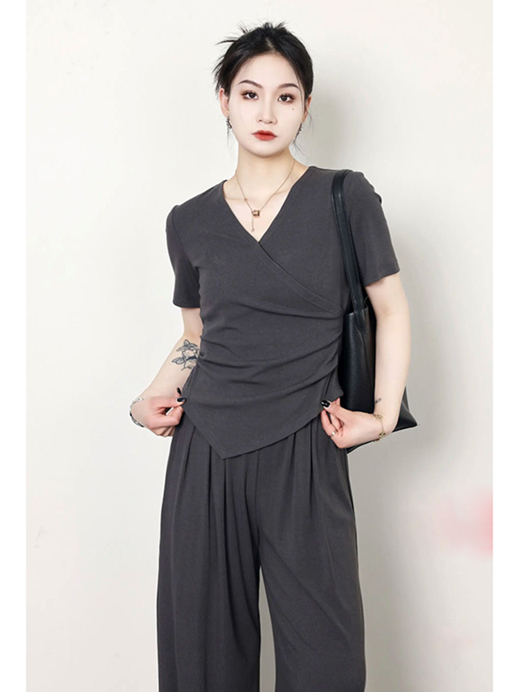 Plus Size Summer Casual Set for Women - Slimming Waist Short Sleeve T-Shirt and Wide Leg Pants - Trendy Lightweight Outfit Plus Size Summer Casual Set for Women - Slimming Waist Short Sleeve T-Shirt and Wide Leg Pants - Trendy Lightweight Outfit