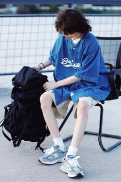 Plus Size Summer Denim Shirt for Women - Loose Fit Short Sleeve Retro Street Style Top