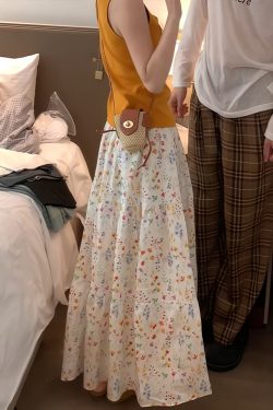 Plus Size Summer Floral Midi Skirt A-Line for Pear-Shaped Figures - Hip-Covering, Slimming Long Skirt for 2025