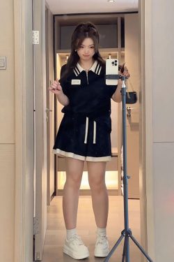 Plus Size Summer Leisure Sports Outfit for Women, Slimming Polo Collar Top and Shorts, Youthful Fashionable Two-Piece Set