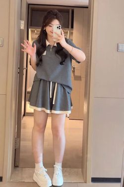 Plus Size Summer Leisure Sports Outfit for Women, Slimming Polo Collar Top and Shorts, Youthful Fashionable Two-Piece Set