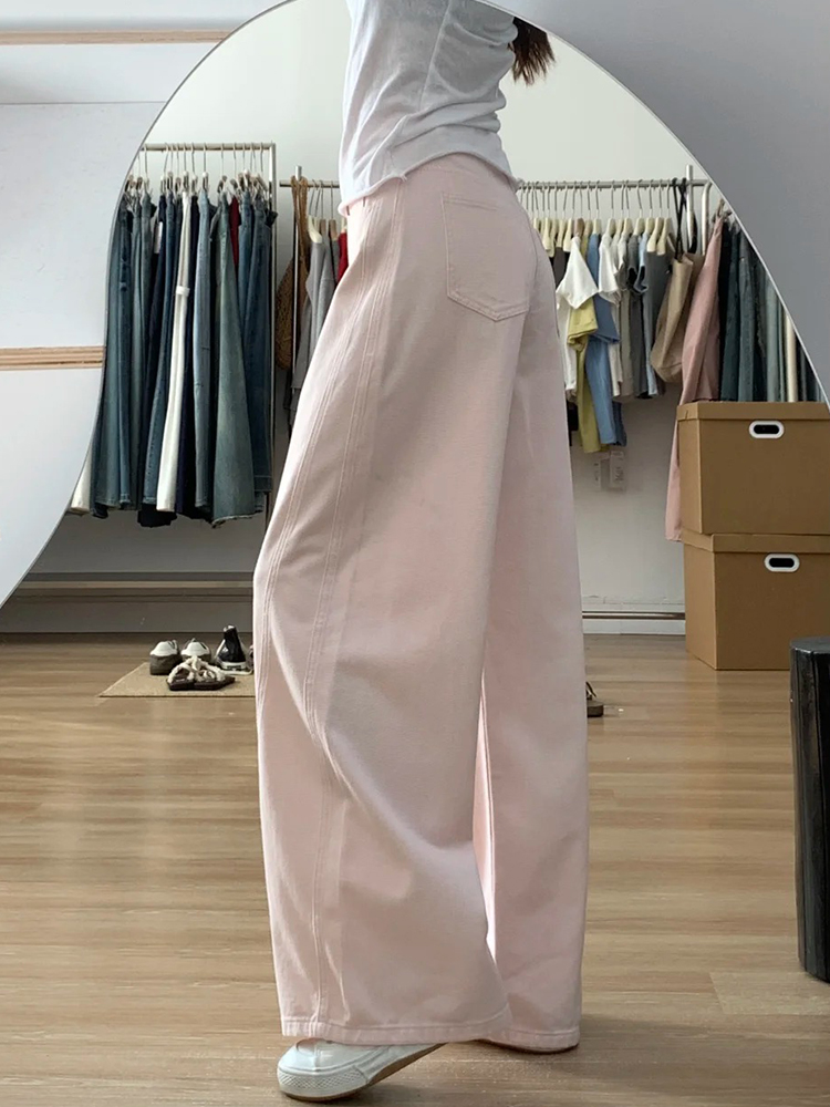 Plus-Size Summer Loose Wide-Leg Scythe Pants, Curved Blade Design, Pink Casual Trousers for a Relaxed Look Plus-Size Summer Loose Wide-Leg Scythe Pants, Curved Blade Design, Pink Casual Trousers for a Relaxed Look