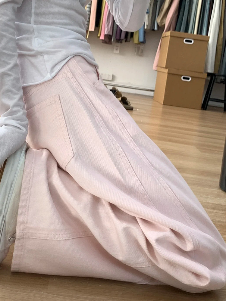 Plus-Size Summer Loose Wide-Leg Scythe Pants, Curved Blade Design, Pink Casual Trousers for a Relaxed Look Plus-Size Summer Loose Wide-Leg Scythe Pants, Curved Blade Design, Pink Casual Trousers for a Relaxed Look