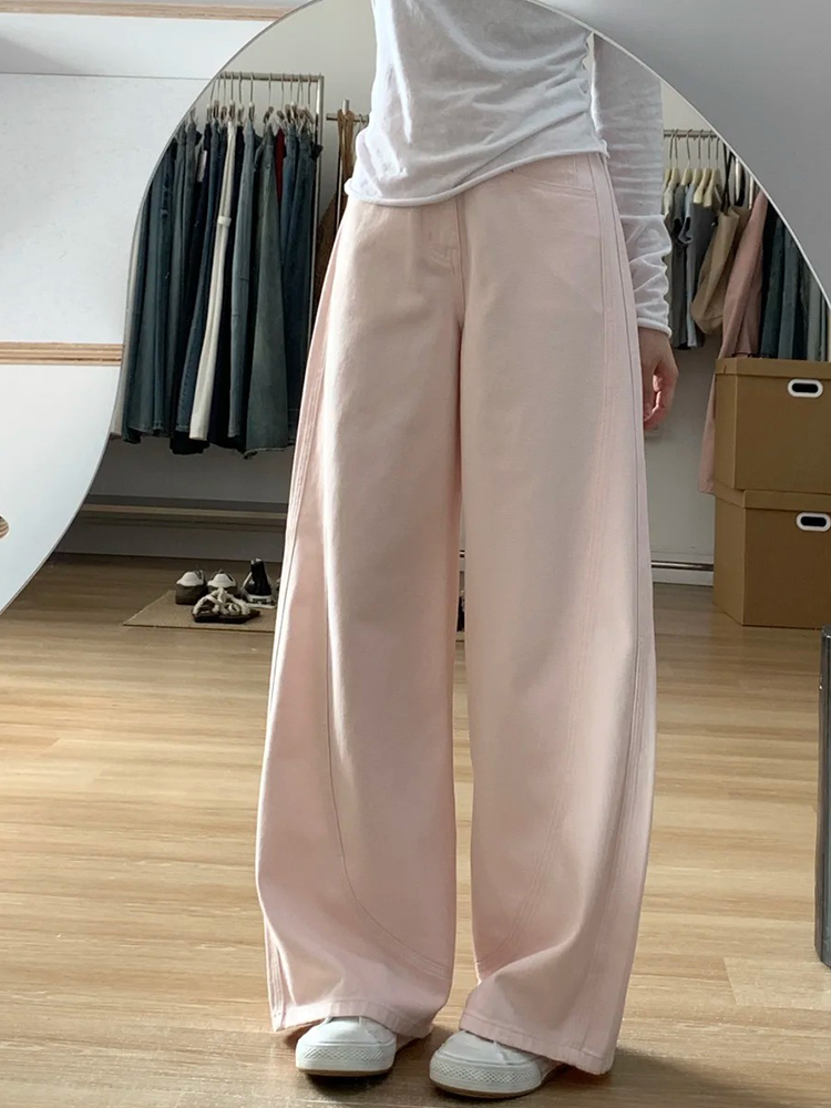 Plus-Size Summer Loose Wide-Leg Scythe Pants, Curved Blade Design, Pink Casual Trousers for a Relaxed Look Plus-Size Summer Loose Wide-Leg Scythe Pants, Curved Blade Design, Pink Casual Trousers for a Relaxed Look