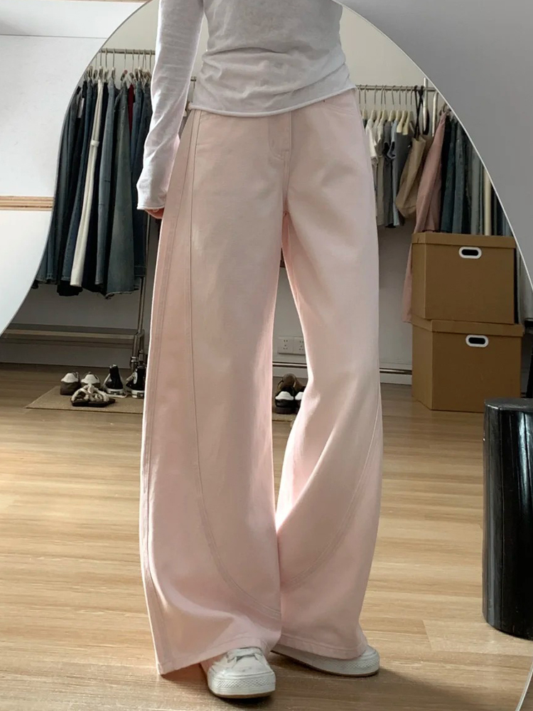 Plus-Size Summer Loose Wide-Leg Scythe Pants, Curved Blade Design, Pink Casual Trousers for a Relaxed Look Plus-Size Summer Loose Wide-Leg Scythe Pants, Curved Blade Design, Pink Casual Trousers for a Relaxed Look