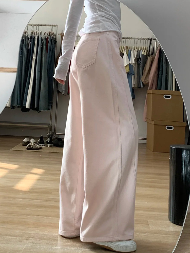 Plus-Size Summer Loose Wide-Leg Scythe Pants, Curved Blade Design, Pink Casual Trousers for a Relaxed Look Plus-Size Summer Loose Wide-Leg Scythe Pants, Curved Blade Design, Pink Casual Trousers for a Relaxed Look