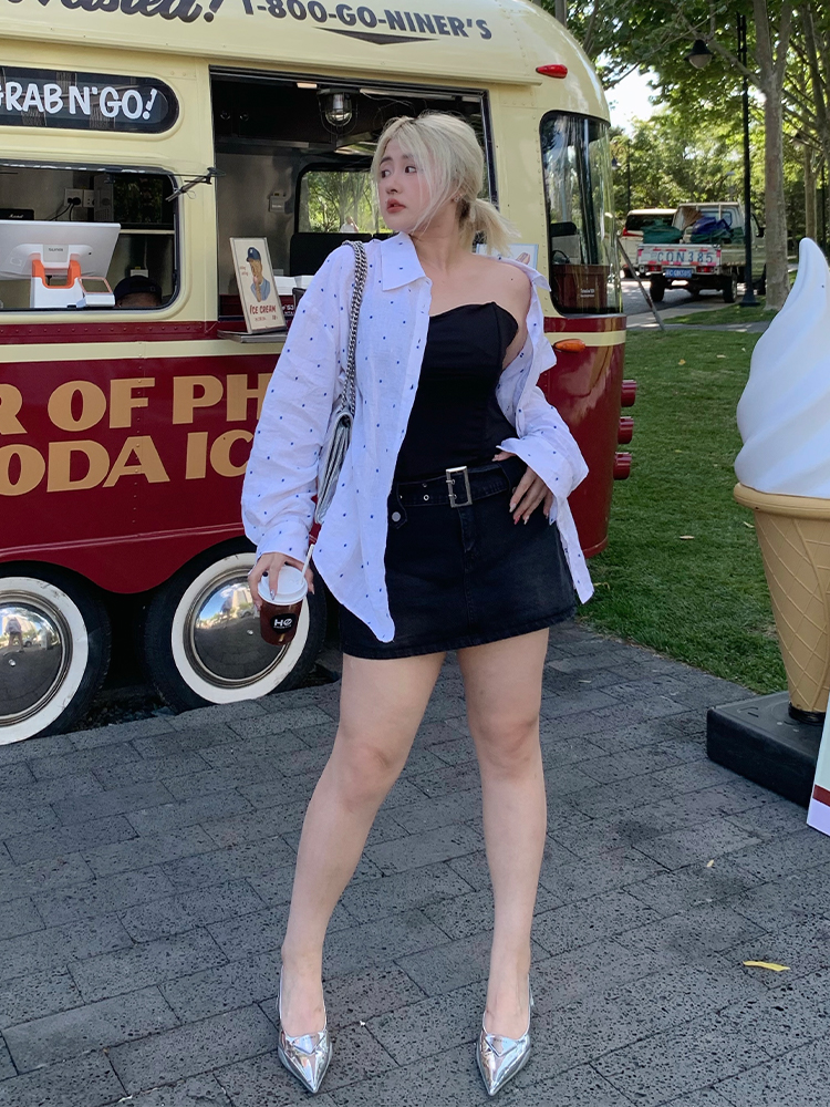 Plus Size Summer Sun Protection Jacket and Long Sleeve Polka Dot Shirt Two-Piece Set for Women - Comfortable and Stylish Plus Size Summer Sun Protection Jacket and Long Sleeve Polka Dot Shirt Two-Piece Set for Women - Comfortable and Stylish