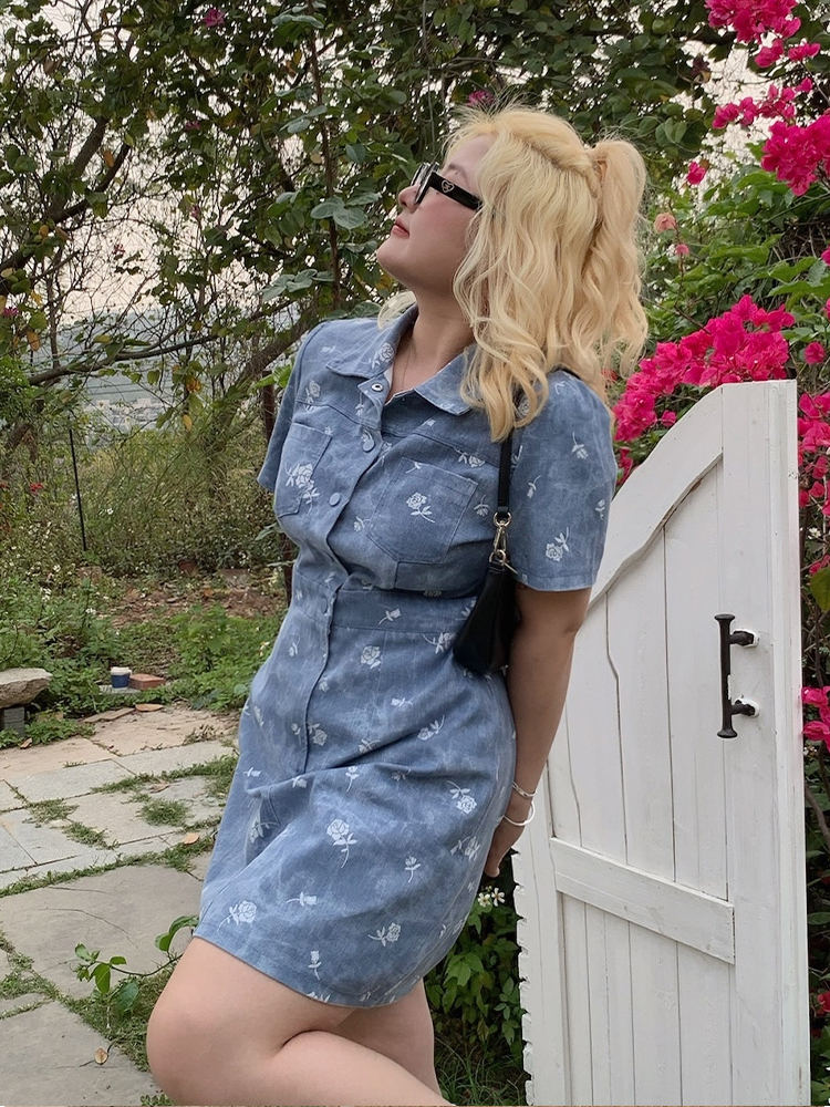 Plus Size Summer Two-Color Rose Print Dress - Washable Long and Short Loose Slimming Style for Effortless Chic Look Plus Size Summer Two-Color Rose Print Dress - Washable Long and Short Loose Slimming Style for Effortless Chic Look