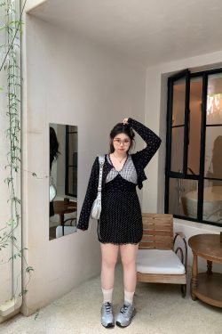 Plus Size Sweetheart Plaid Splicing Floral Cardigan and Vest Dress Set - Sweet and Spicy Style for 90s and Y2K Fashion